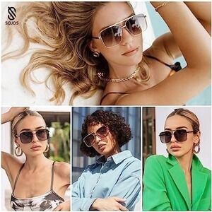 SOJOS Retro Oversized Square Polarized Sunglasses for Women Men Vintage Shades